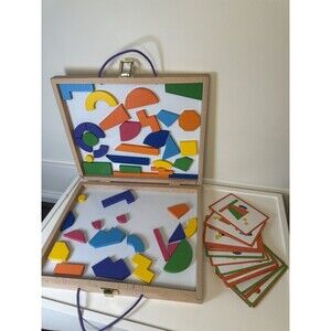MindWare Imagination Magnetic Pattern & Shape Puzzle Set Wooden Case w/ Cards